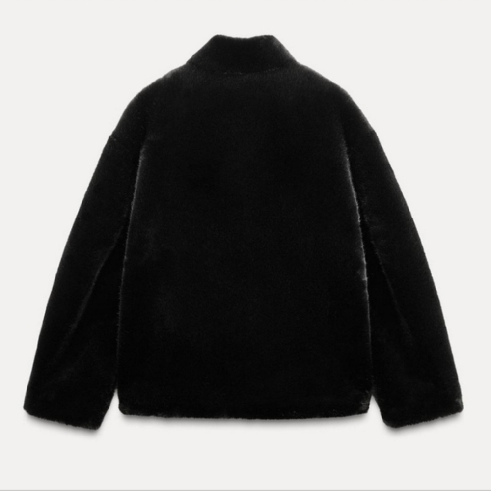 Zara Coat Jewel Faux Fur Black NWT - Picture 8 of 12